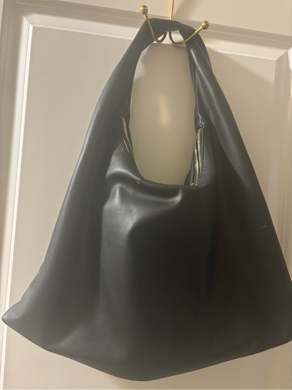 a new day Black Vegan Leather Hobo Bag with Gold Zipper Accents